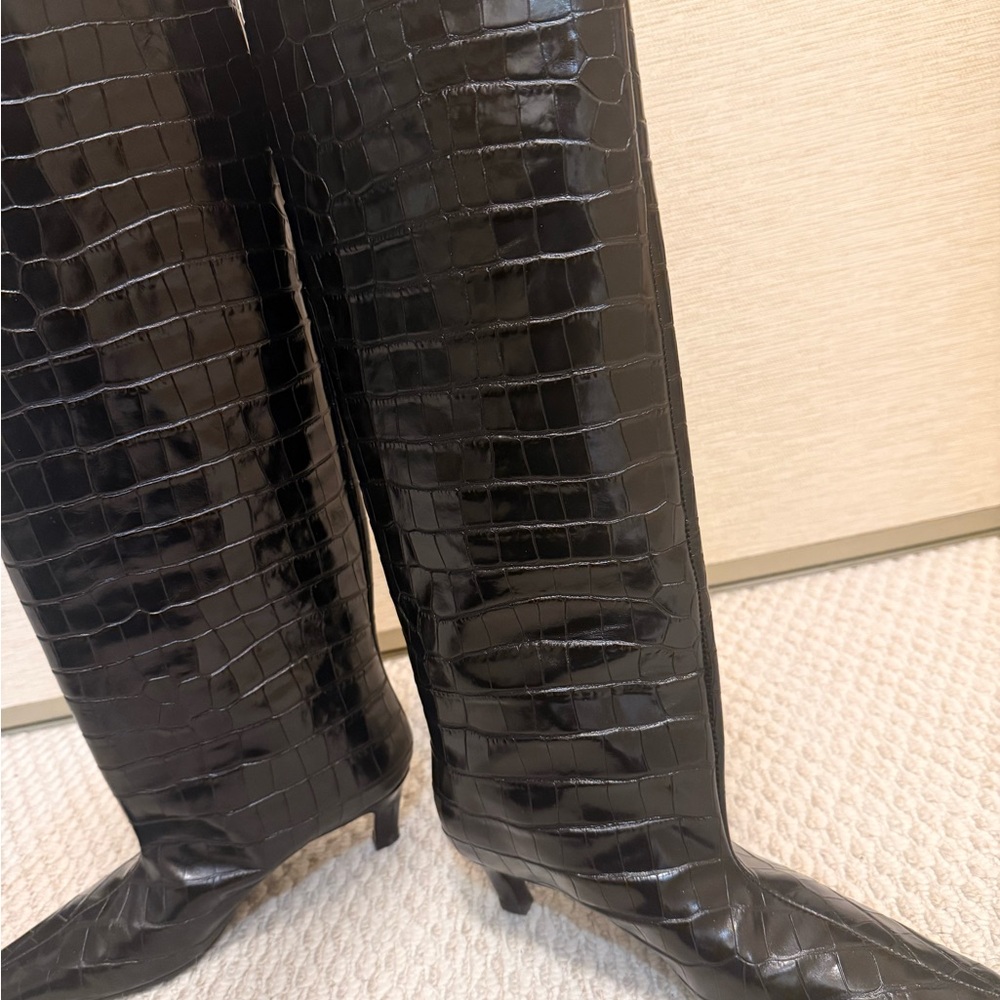 Toteme Black Croc-Embossed Knee Boots - Picture 4 of 7